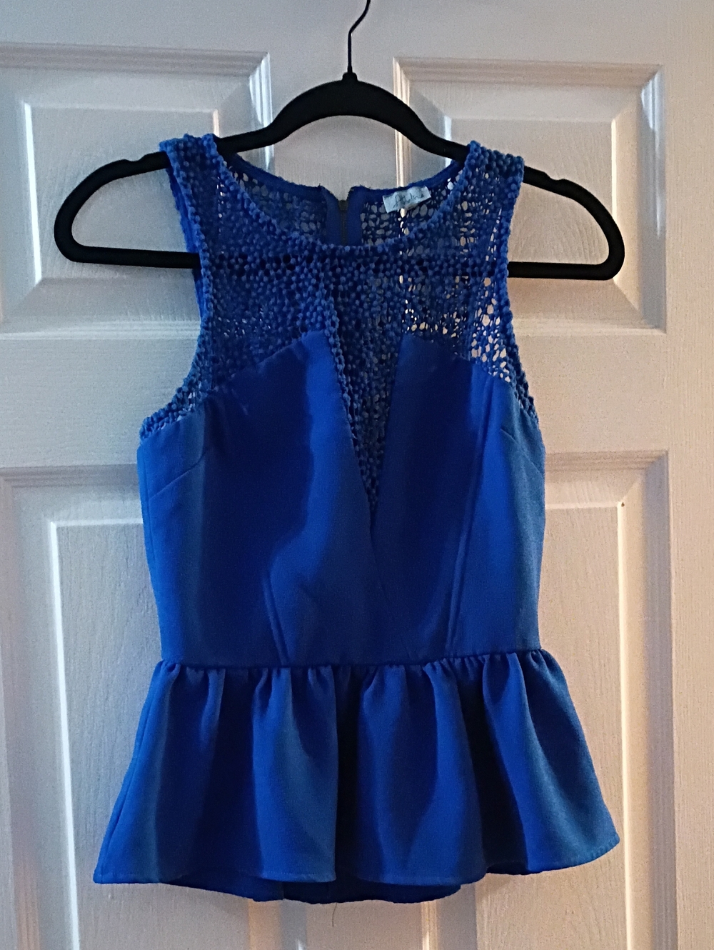 Abbeline Cobalt Blue Lace Yoke Peplum Top